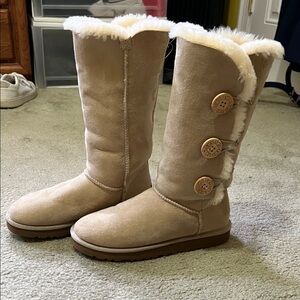 Authentic UGG Women's Beige Shearling Button Boots